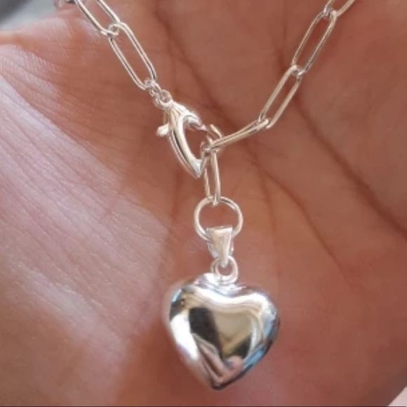 The LOVE Heart Pendant & clasp link necklace in 925 - Picture 3 of 5